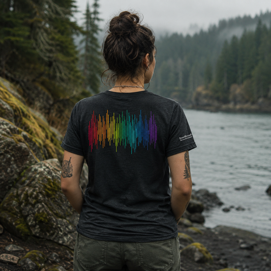 PrideFall T-Shirt — queer-owned Pacific Northwest LGBTQ+ Pride apparel, back view