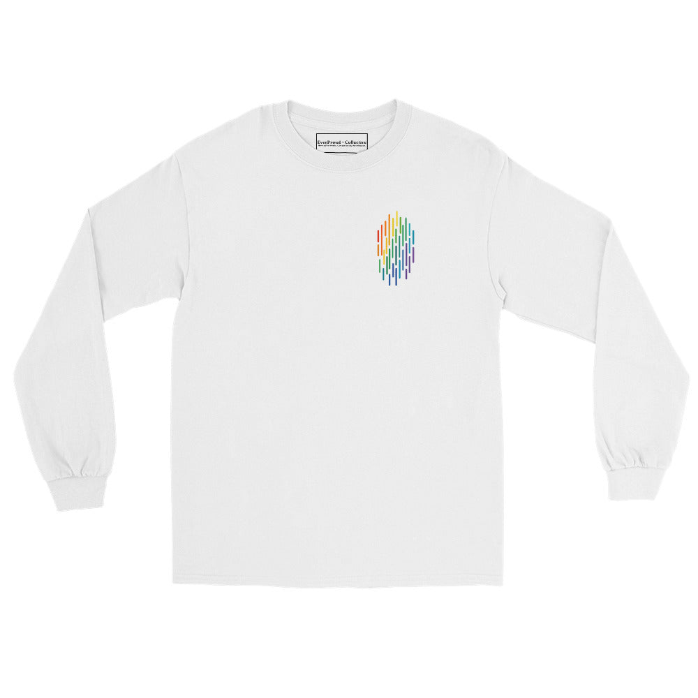 PrideFall Long Sleeve Tee — white, front view, queer-owned PNW Pride apparel