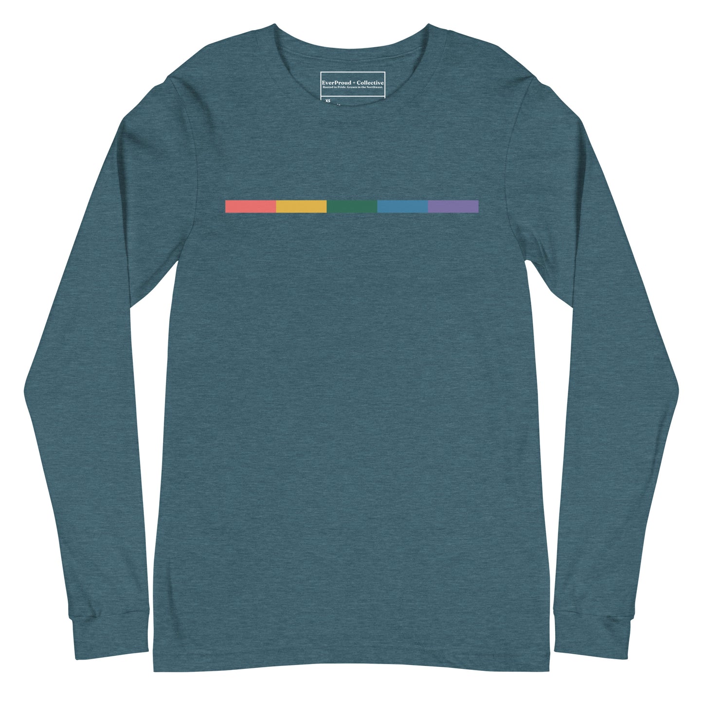 Signal Long Sleeve Tee — heather deep teal, front view, queer-owned PNW Pride apparel