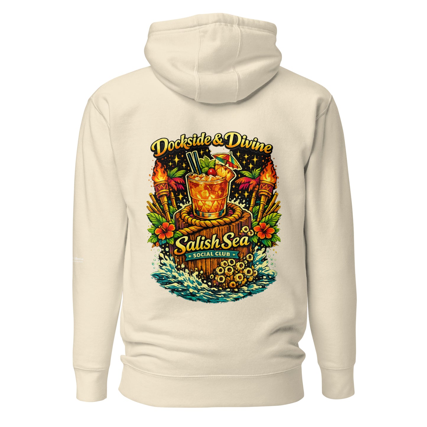 Dockside Divine Hoodie — bone, back view, queer-owned PNW Pride apparel