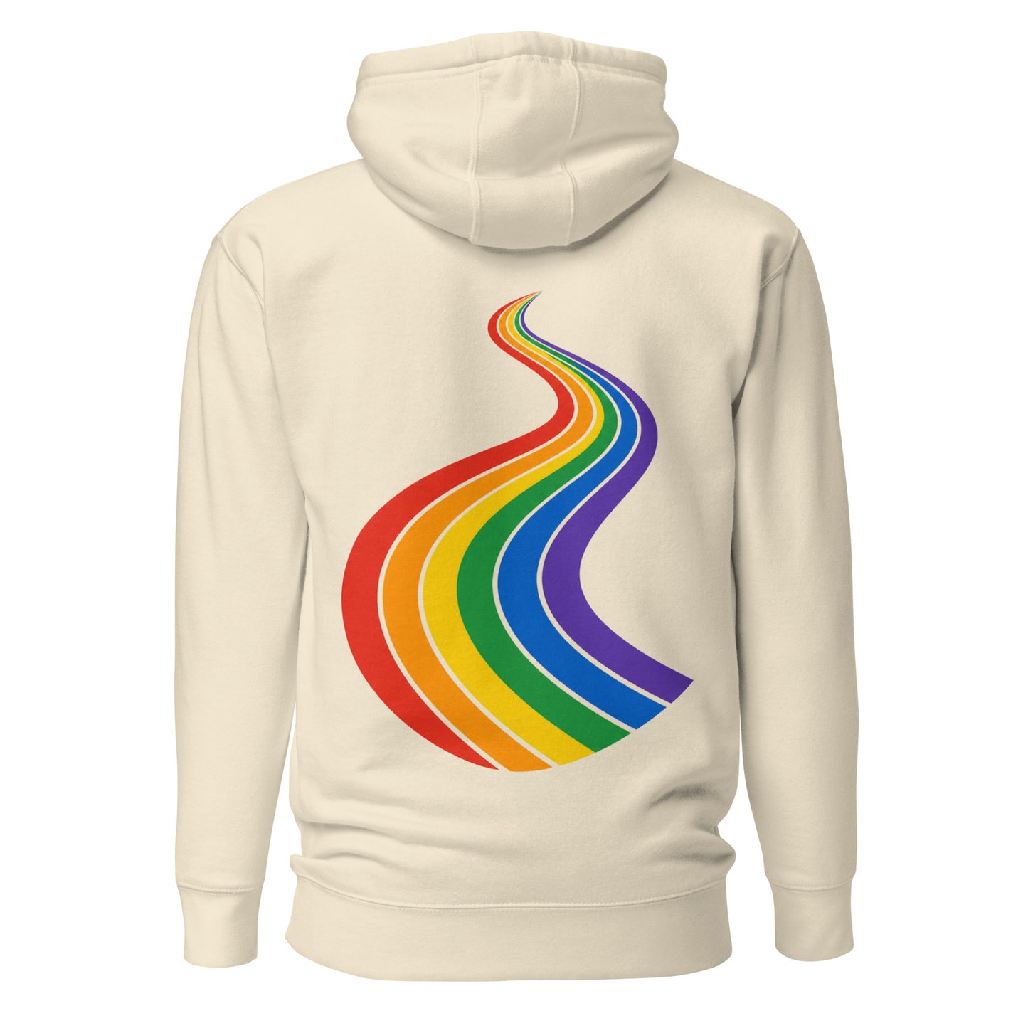 ProudPath Hoodie — bone, back view, queer-owned PNW Pride apparel