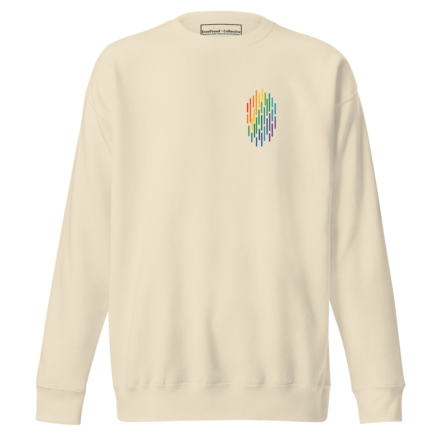 PrideFall Sweatshirt — bone, front view, queer-owned PNW Pride apparel