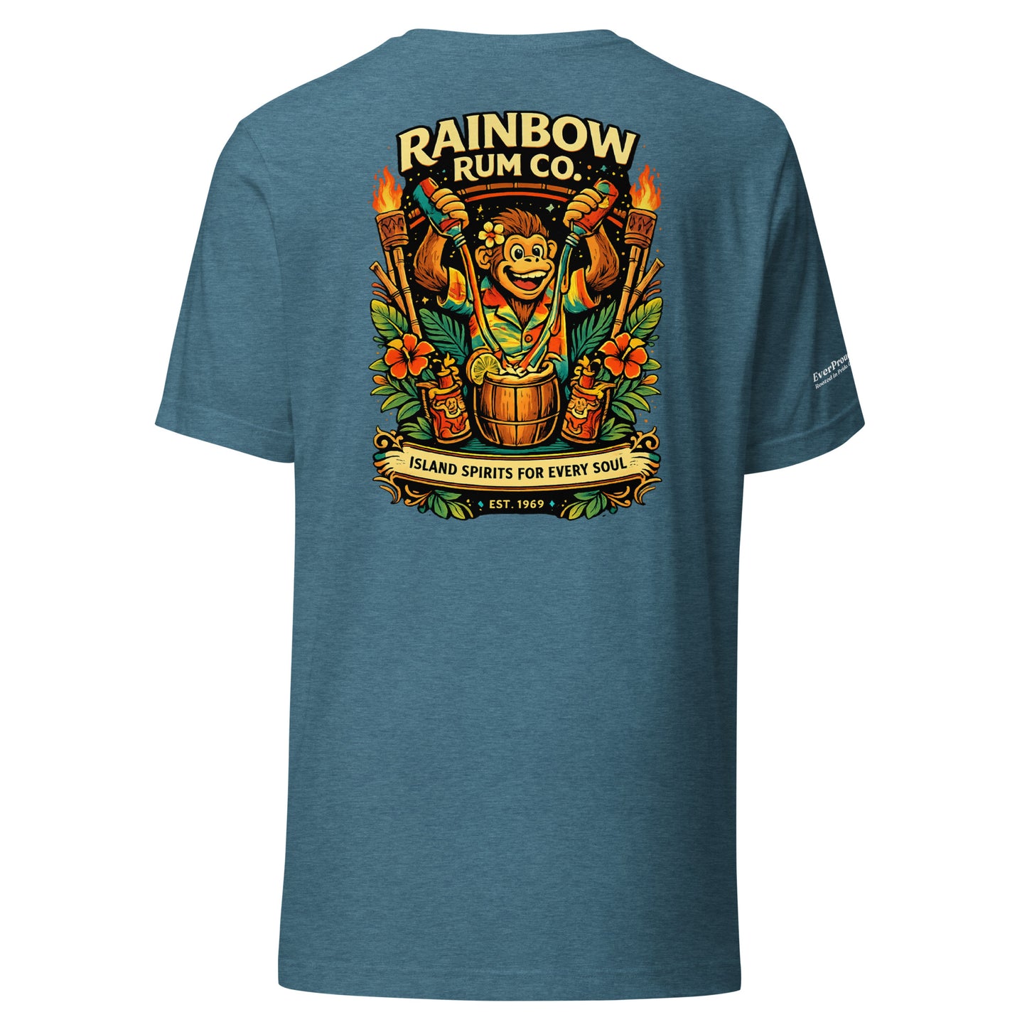 T-shirt in deep teal, back view, product photo