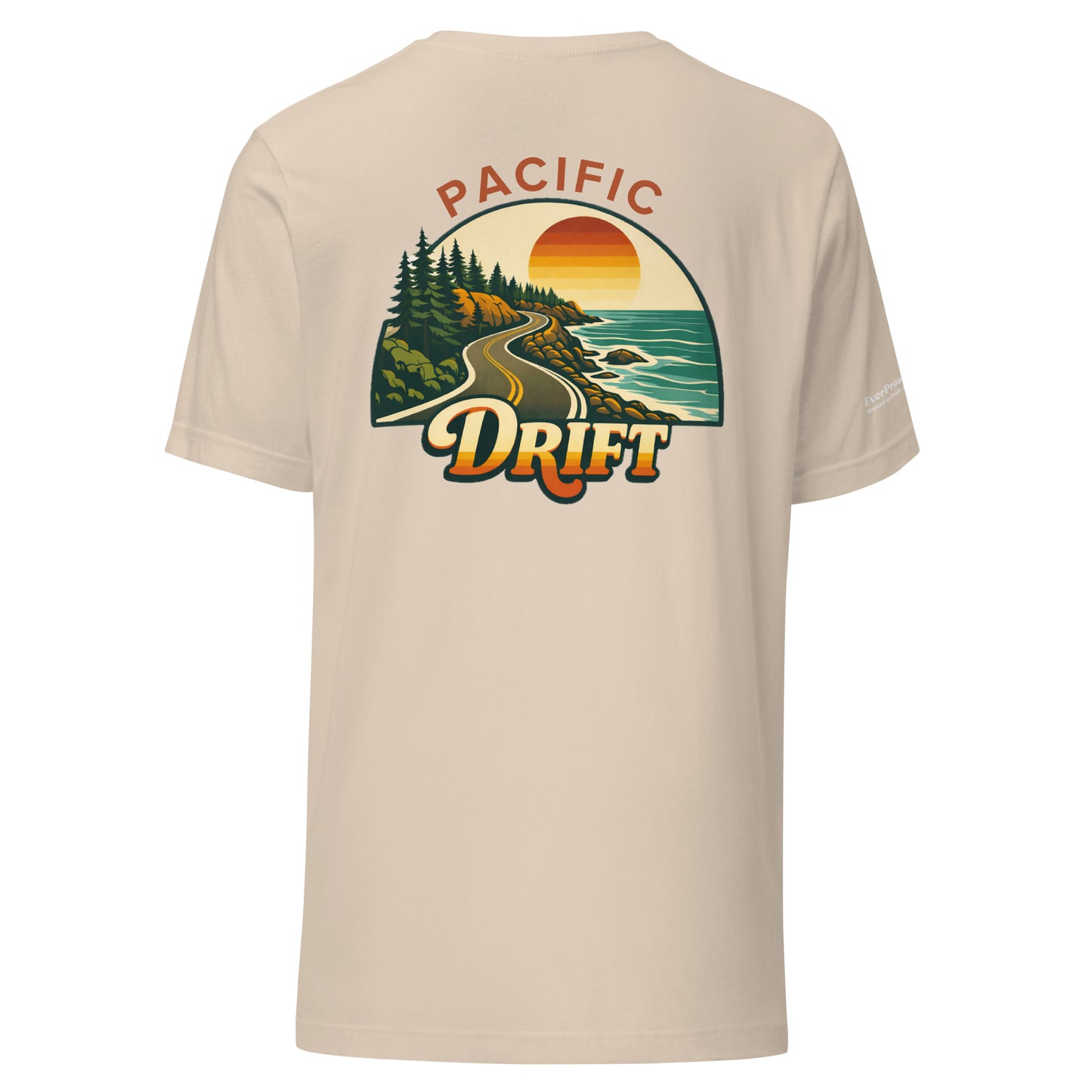 Pacific Drift T-Shirt — soft cream, back view, queer-owned PNW Pride apparel