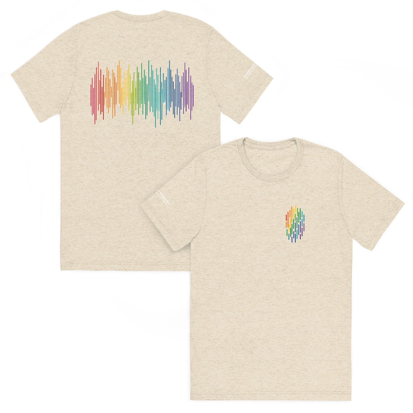 PrideFall T-Shirt — oatmeal triblend, front and back view, queer-owned PNW Pride apparel