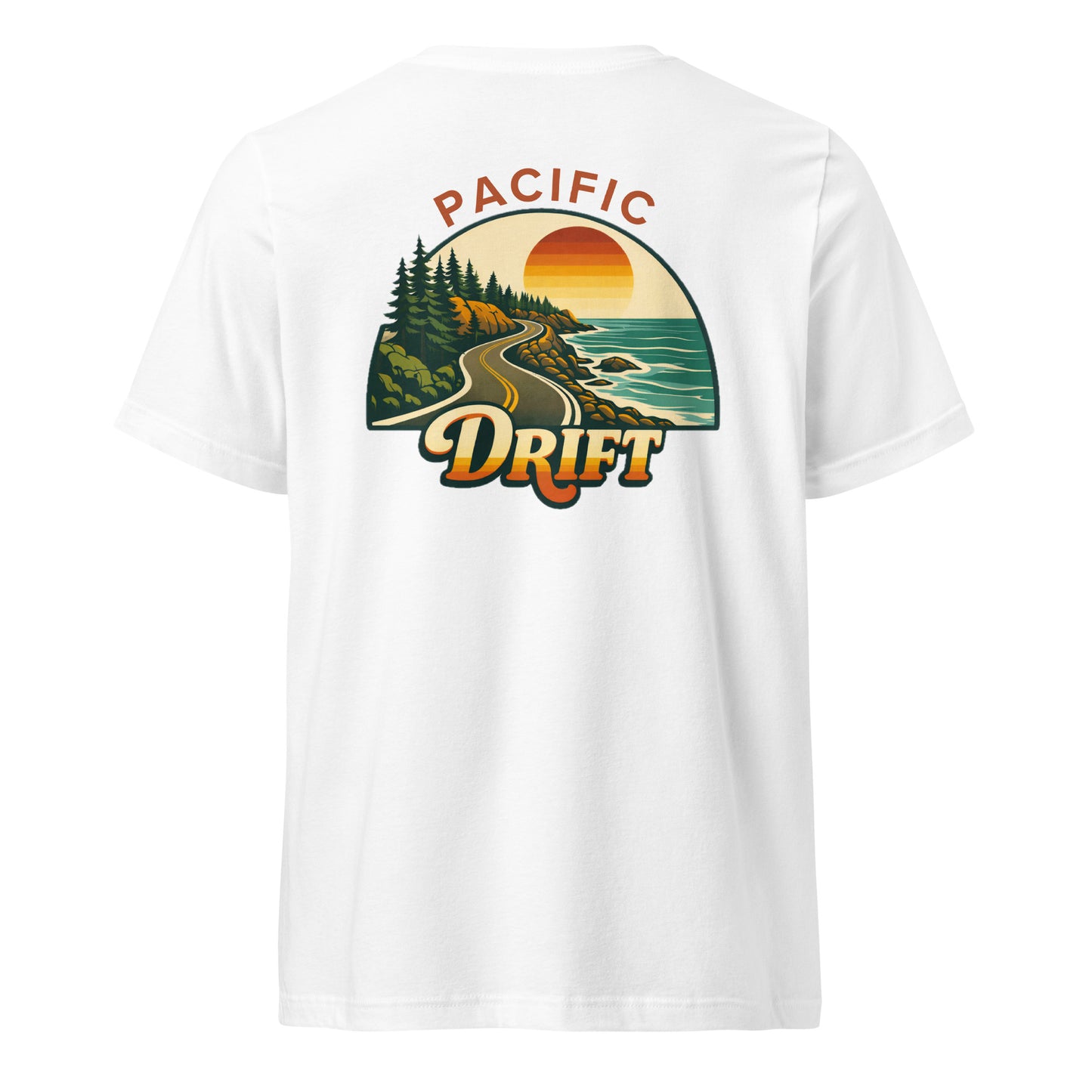 Pacific Drift Women's Relaxed V-Neck T-Shirt — white, back view, queer-owned PNW Pride apparel