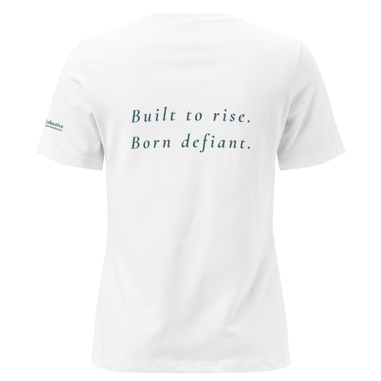 Defiant Women's Relaxed T-Shirt — white, back view, queer-owned PNW Pride apparel