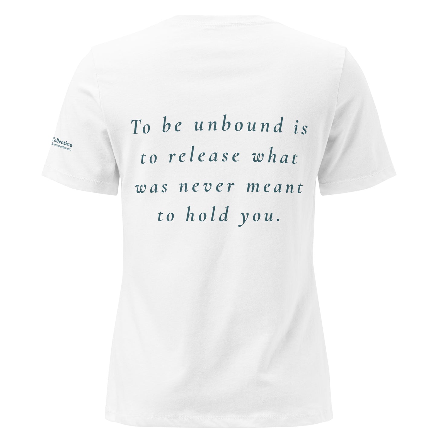 Unbound Women's Relaxed T-Shirt — white, back view, queer-owned PNW Pride apparel