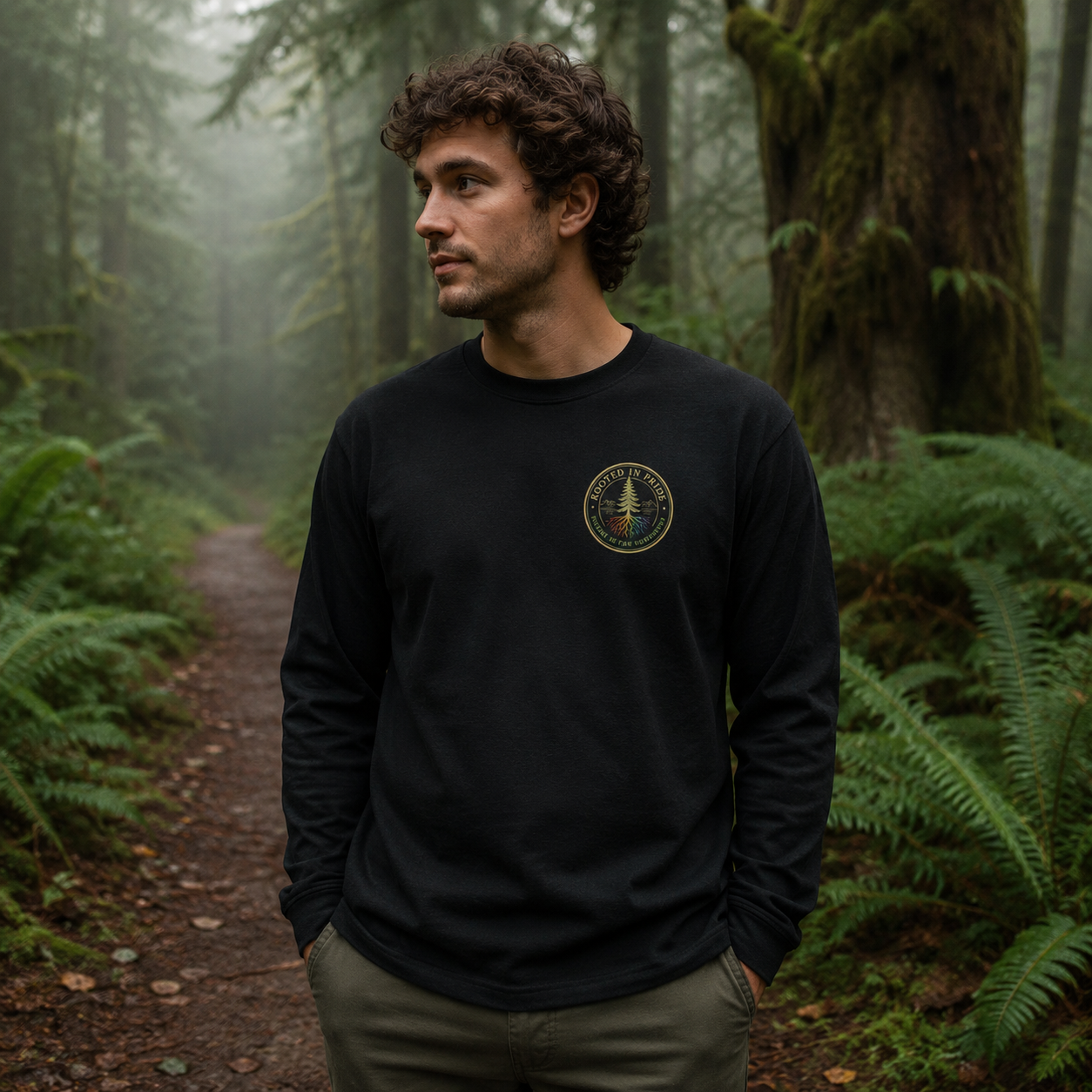 Beneath the Canopy Long Sleeve Tee — queer-owned Pacific Northwest LGBTQ+ Pride apparel, front view