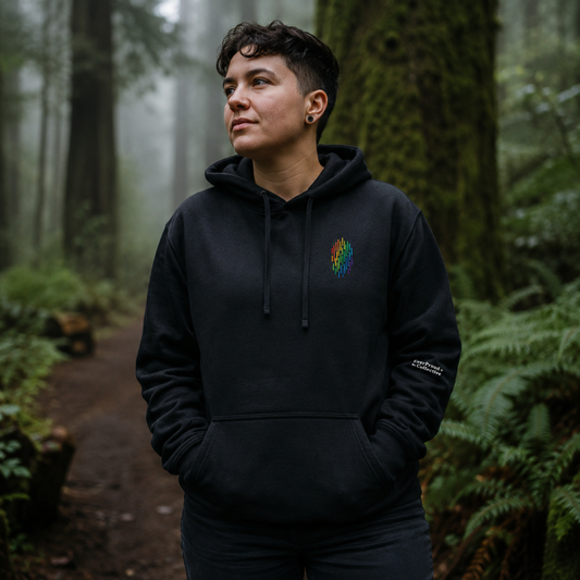 PrideFall Hoodie — queer-owned Pacific Northwest LGBTQ+ Pride apparel, front view