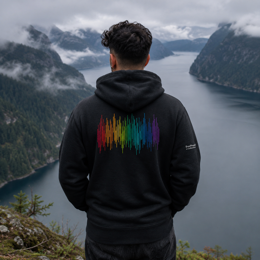 PrideFall Hoodie — queer-owned Pacific Northwest LGBTQ+ Pride apparel, back view
