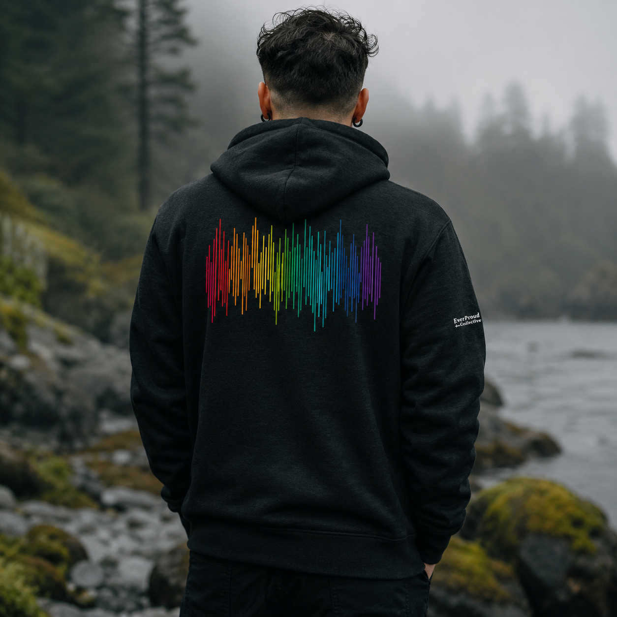 PrideFall Hoodie — queer-owned Pacific Northwest LGBTQ+ Pride apparel, back view
