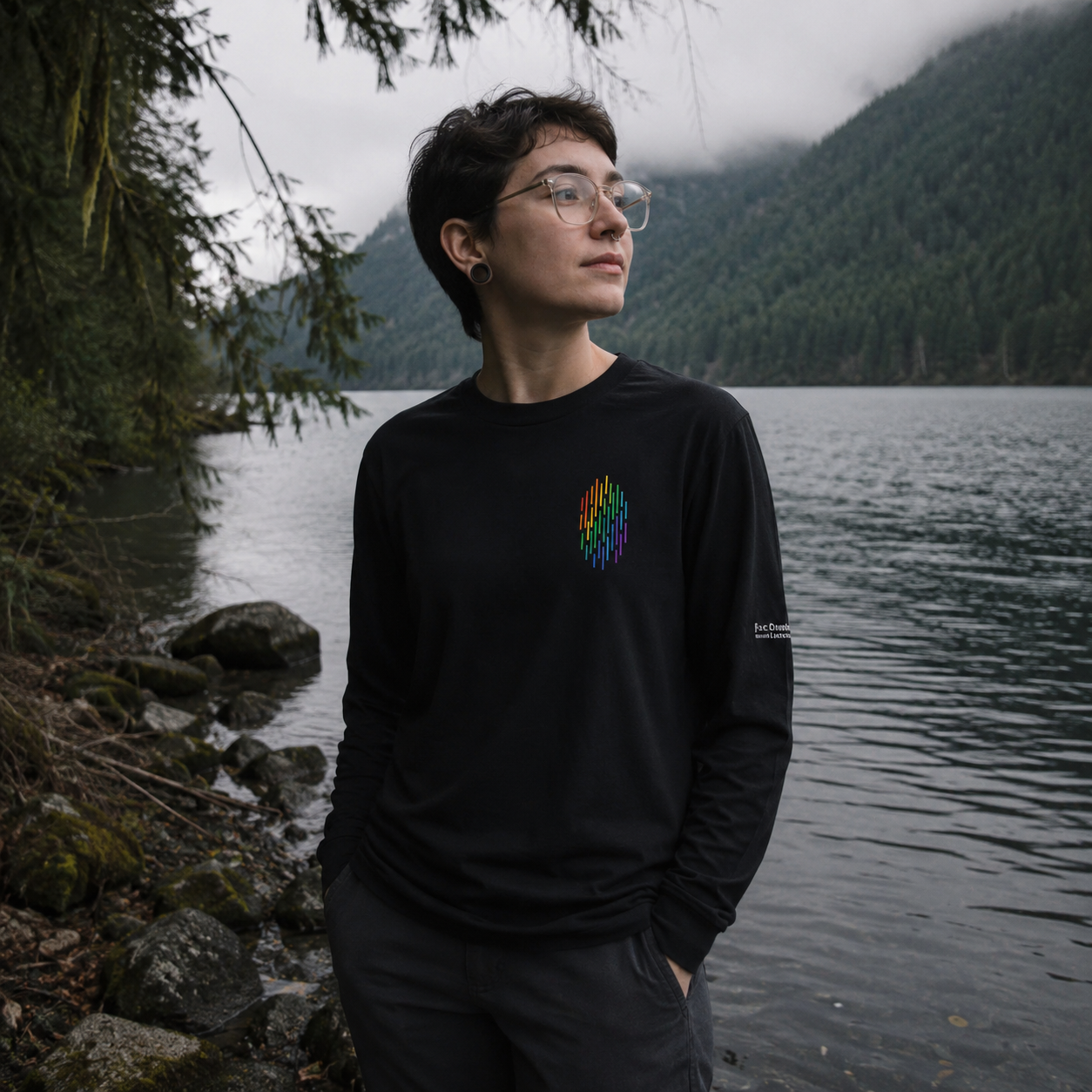 PrideFall Long Sleeve Tee — queer-owned Pacific Northwest LGBTQ+ Pride apparel, front view