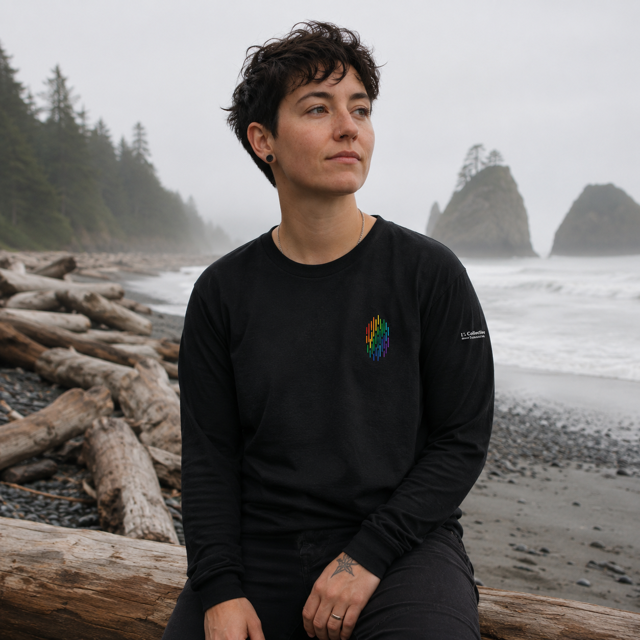 PrideFall Long Sleeve Tee — queer-owned Pacific Northwest LGBTQ+ Pride apparel, front view