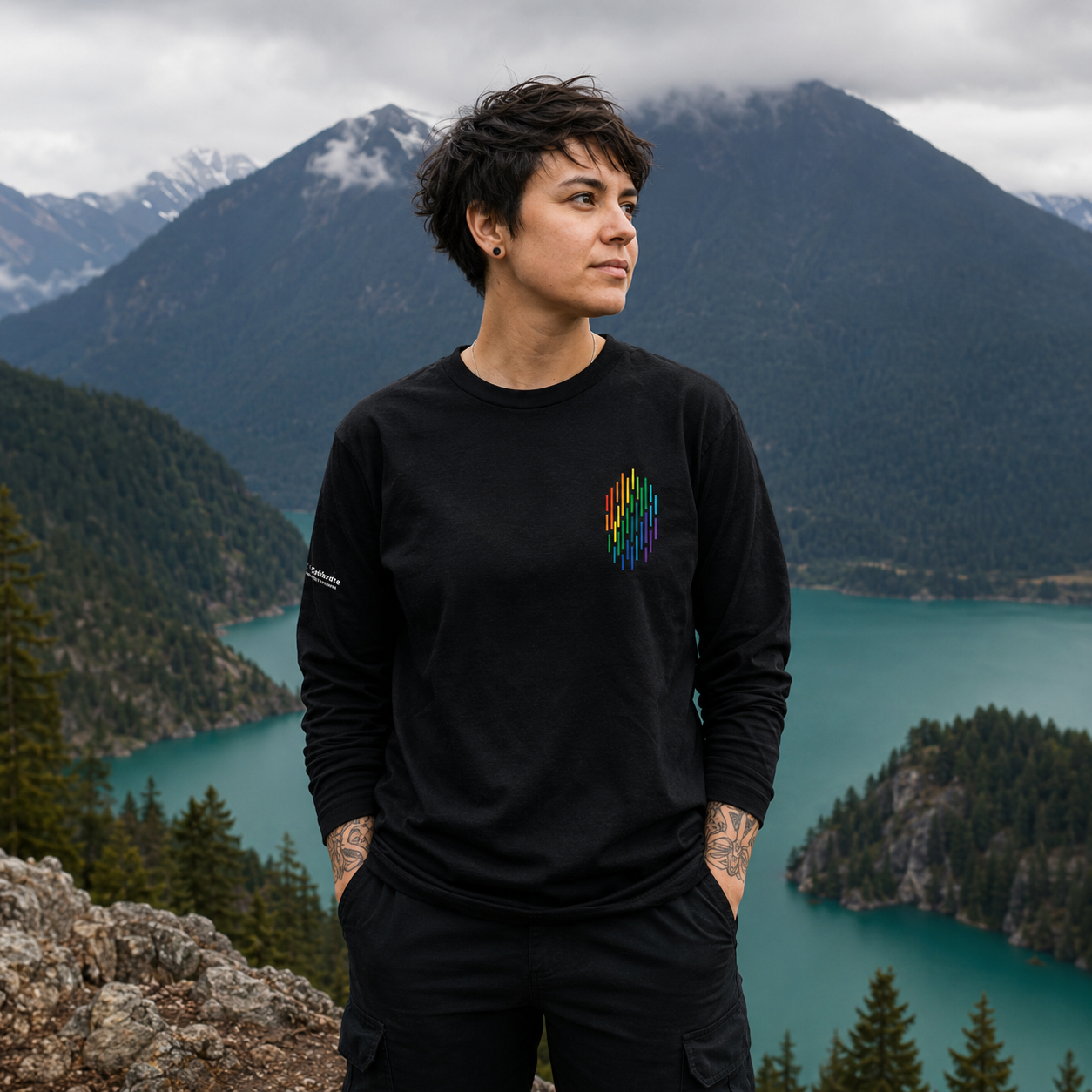 PrideFall Long Sleeve Tee — queer-owned Pacific Northwest LGBTQ+ Pride apparel, front view