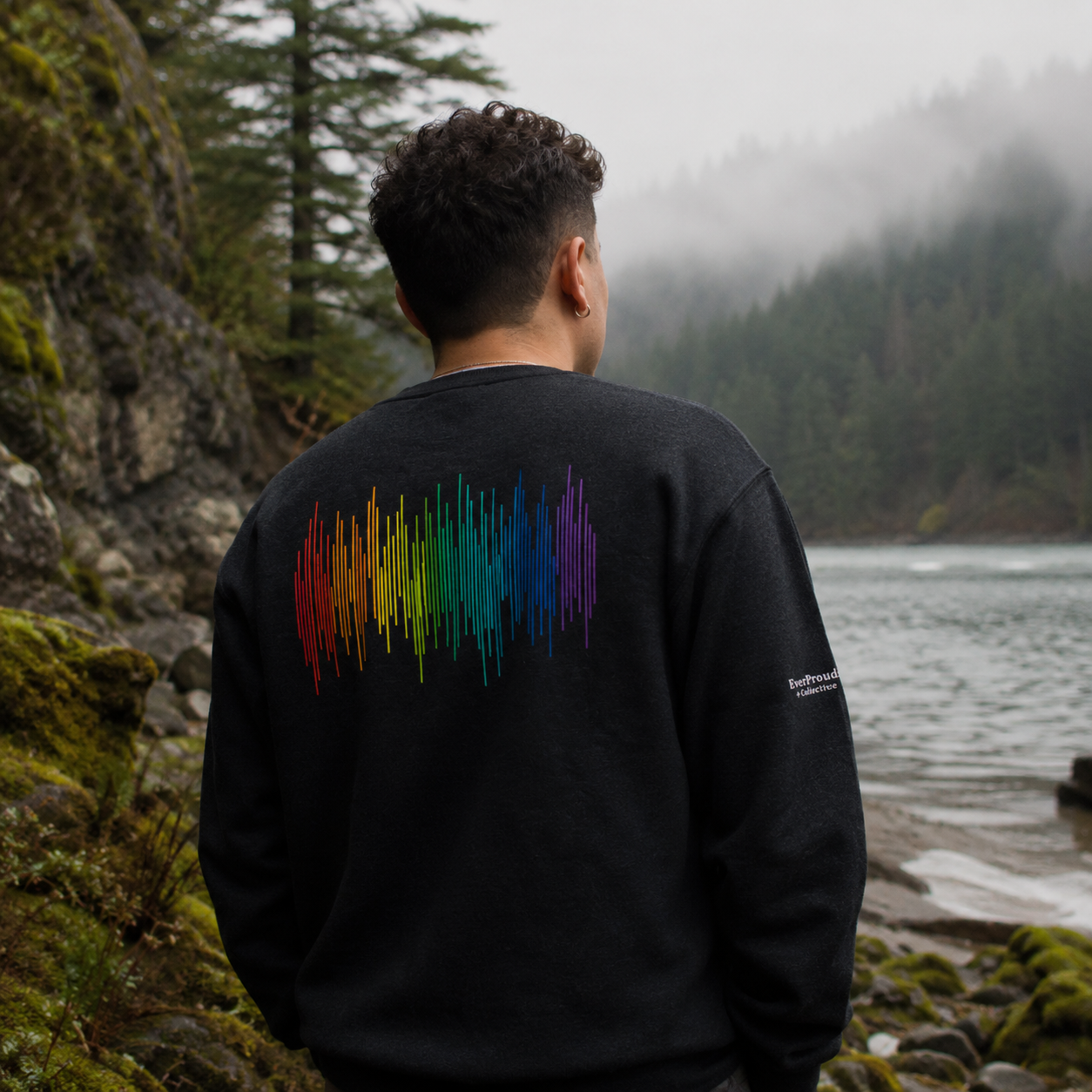 PrideFall Sweatshirt — queer-owned Pacific Northwest LGBTQ+ Pride apparel, back view