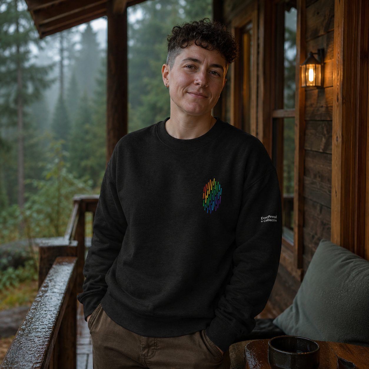 PrideFall Sweatshirt — queer-owned Pacific Northwest LGBTQ+ Pride apparel, front view