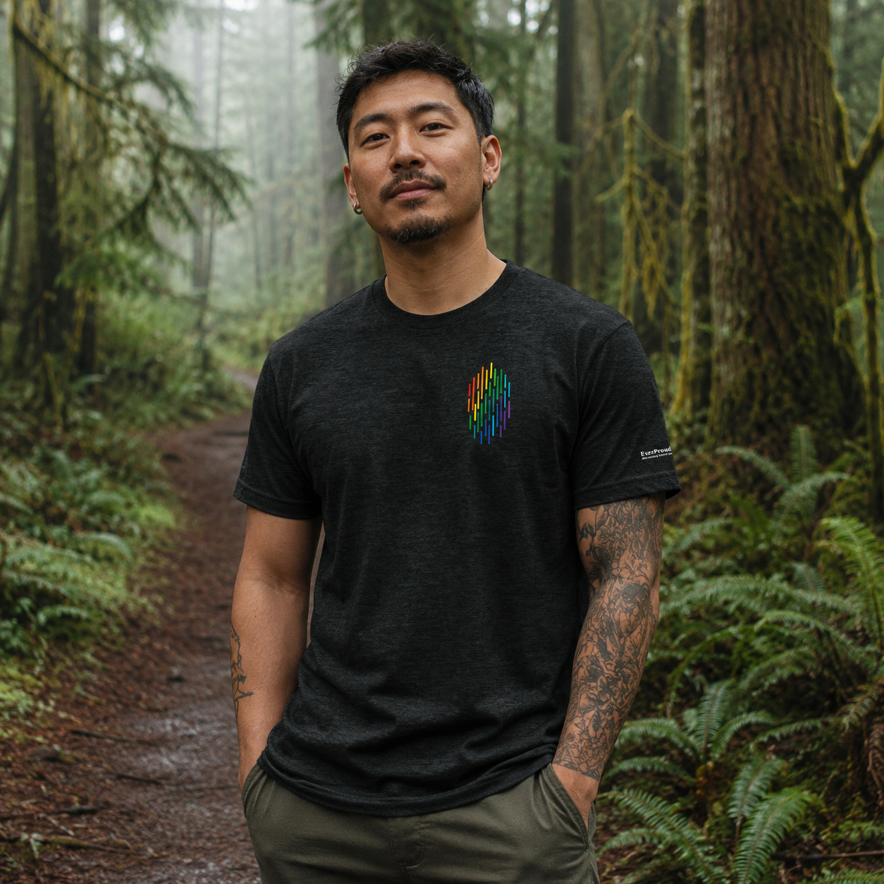 PrideFall T-Shirt — queer-owned Pacific Northwest LGBTQ+ Pride apparel, front view