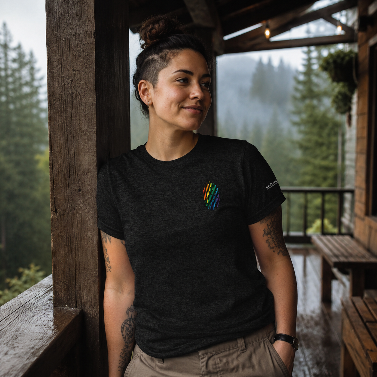 PrideFall T-Shirt — queer-owned Pacific Northwest LGBTQ+ Pride apparel, front view