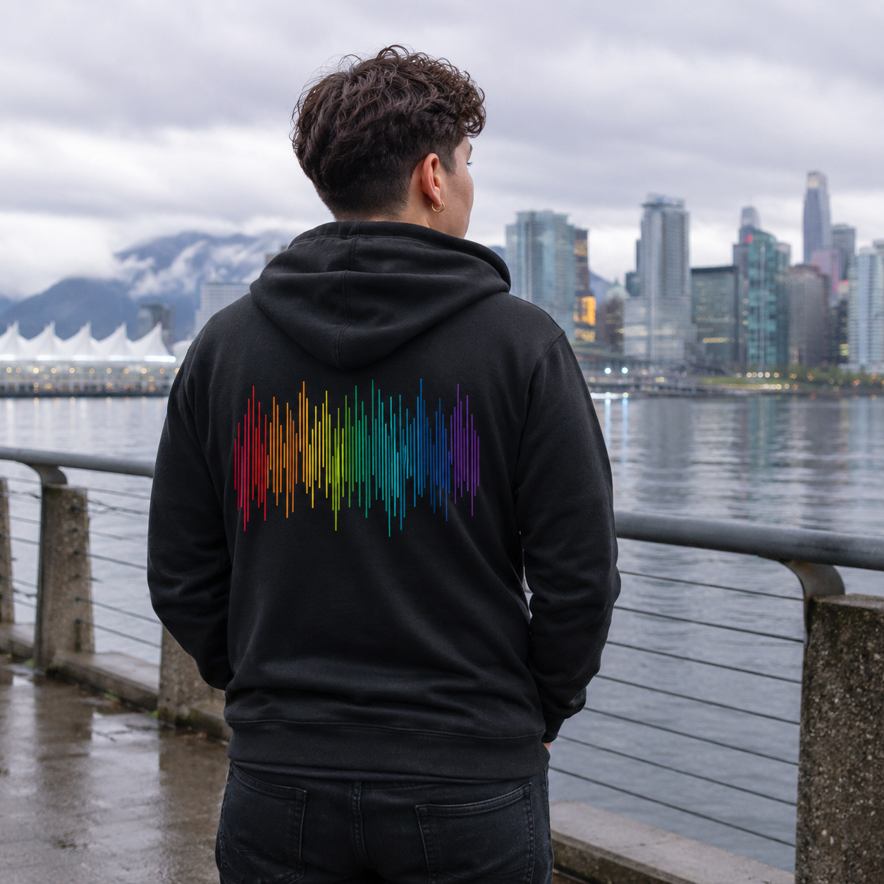 PrideFall Zip Hoodie — queer-owned Pacific Northwest LGBTQ+ Pride apparel, back view