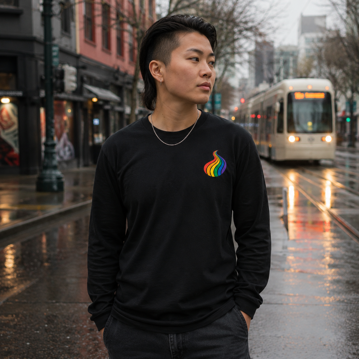 ProudPath Long Sleeve Tee — queer-owned Pacific Northwest LGBTQ+ Pride apparel, front view