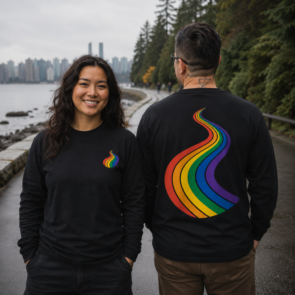 ProudPath Long Sleeve Tee — queer-owned Pacific Northwest LGBTQ+ Pride apparel, front view