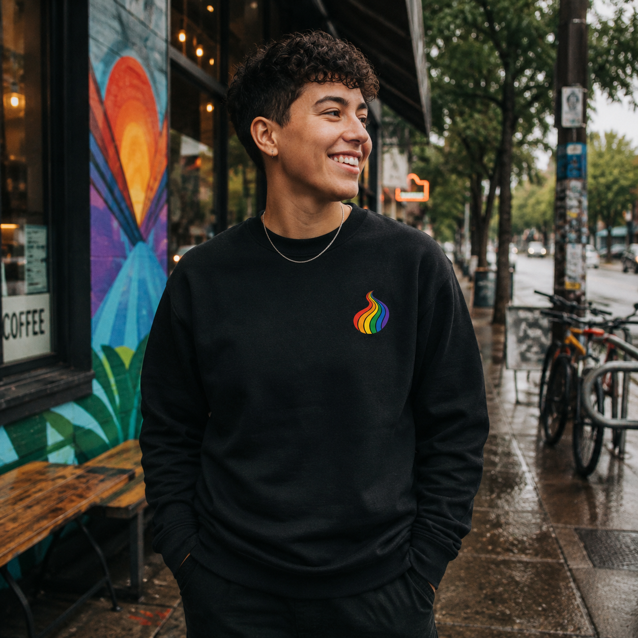 ProudPath Sweatshirt — queer-owned Pacific Northwest LGBTQ+ Pride apparel, front view