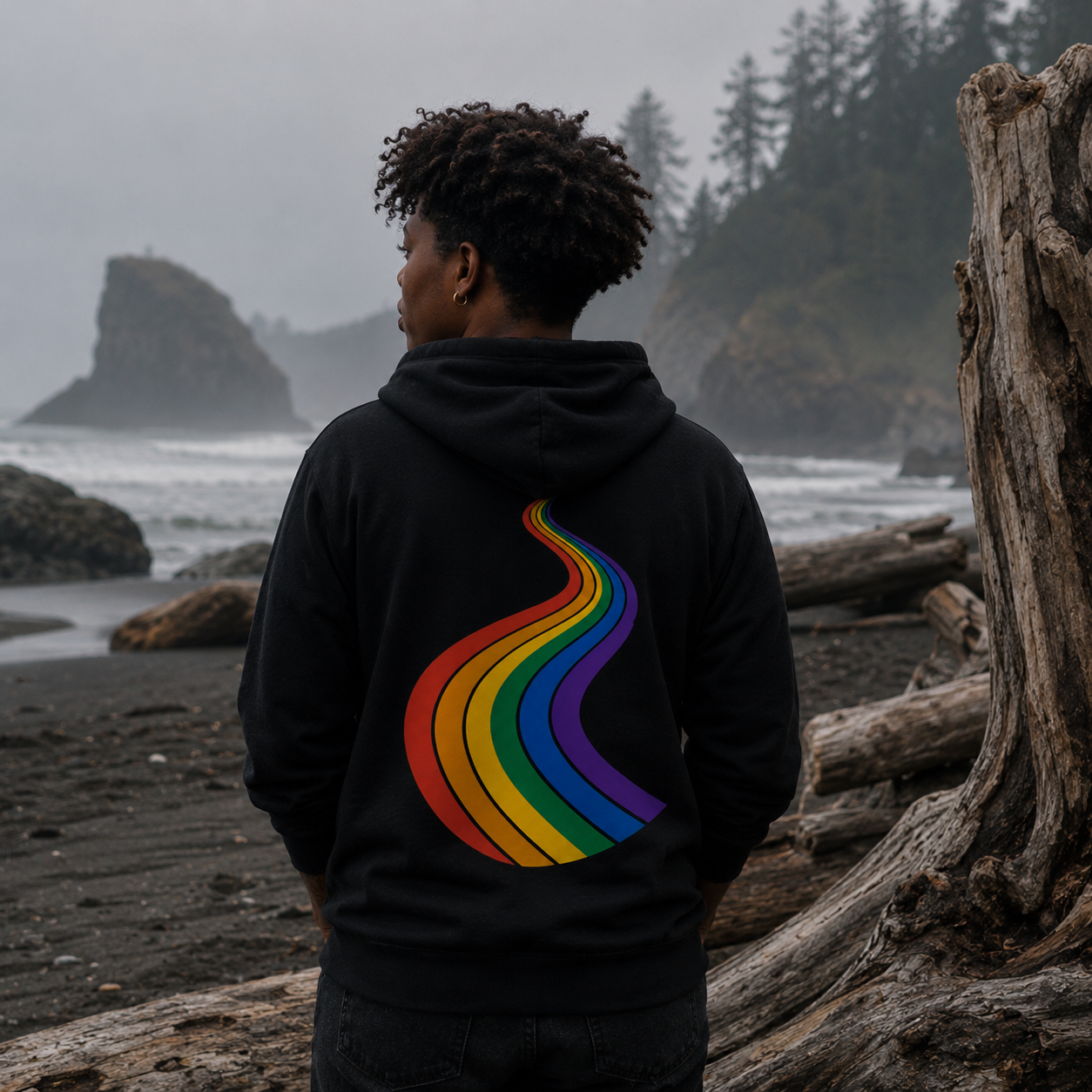 ProudPath Zip Hoodie — queer-owned Pacific Northwest LGBTQ+ Pride apparel, back view