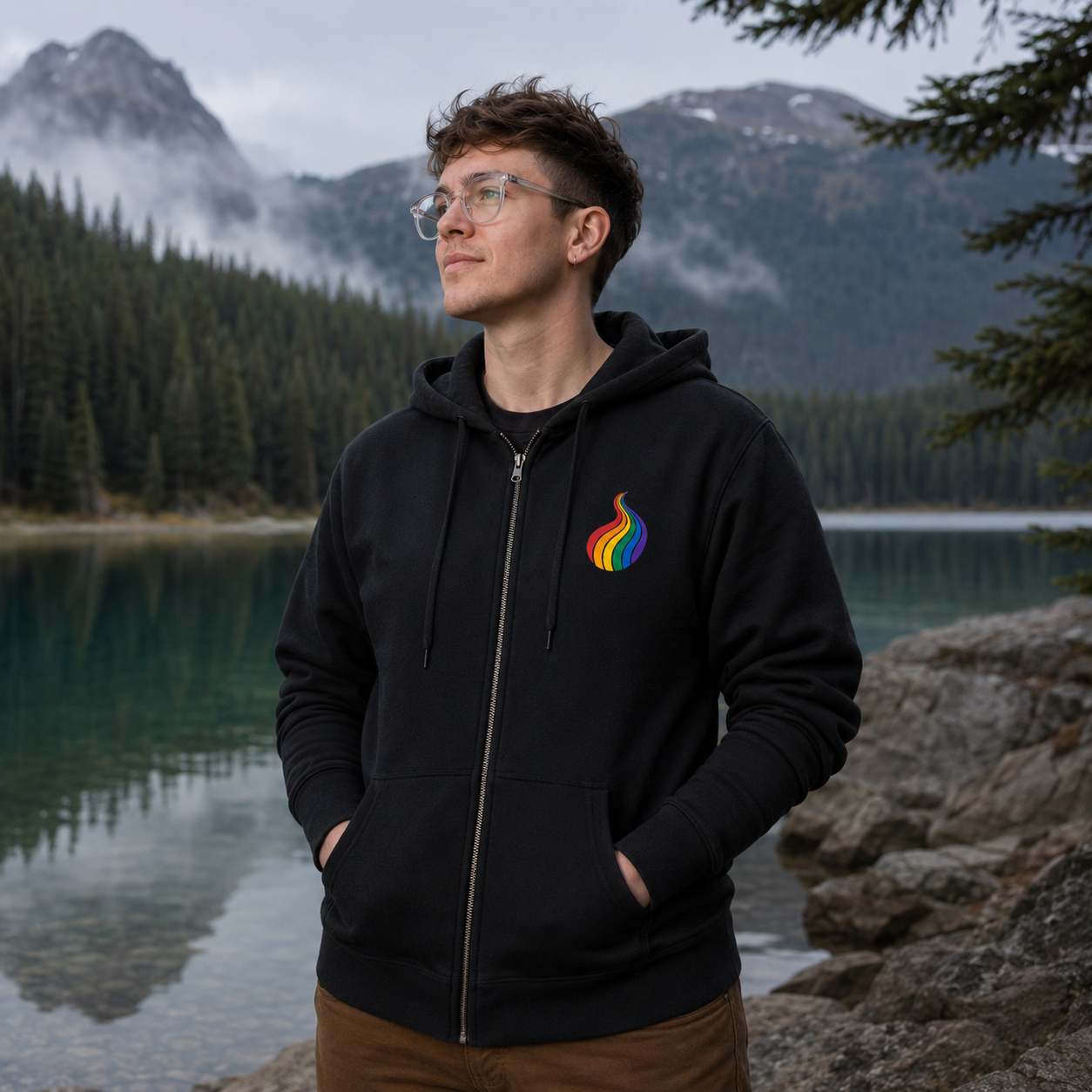 ProudPath Zip Hoodie — queer-owned Pacific Northwest LGBTQ+ Pride apparel, front view