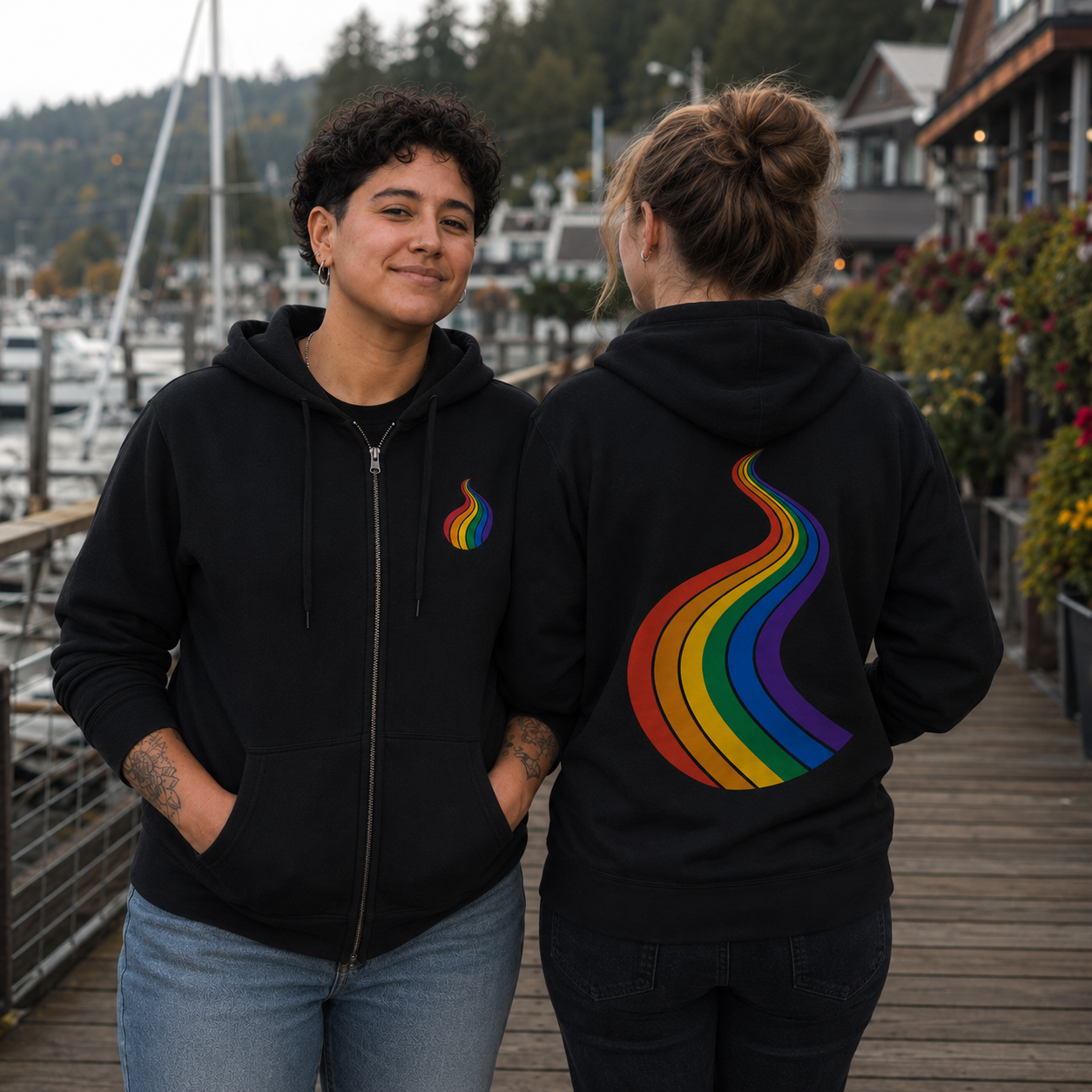 ProudPath Zip Hoodie — queer-owned Pacific Northwest LGBTQ+ Pride apparel, front view