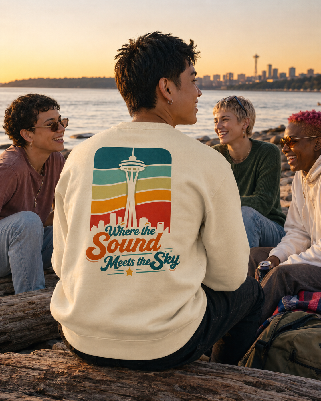 Where the Sound Meets the Sky Sweatshirt — queer-owned Pacific Northwest LGBTQ+ Pride apparel, front view