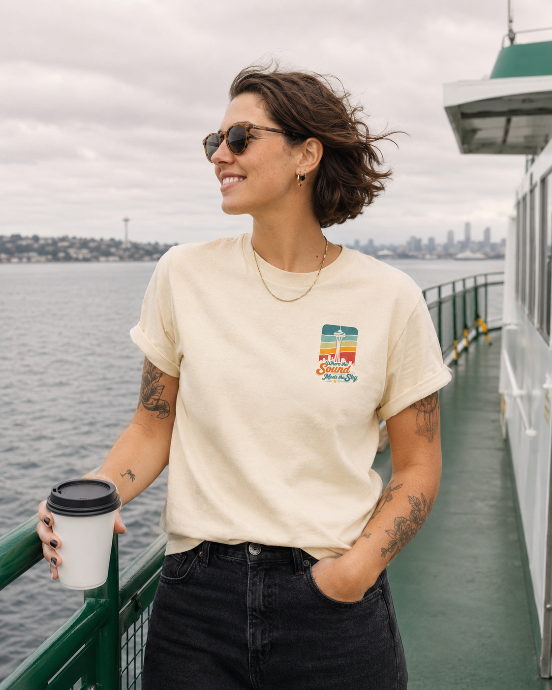 Where the Sound Meets the Sky T-Shirt — queer-owned Pacific Northwest LGBTQ+ Pride apparel, front view