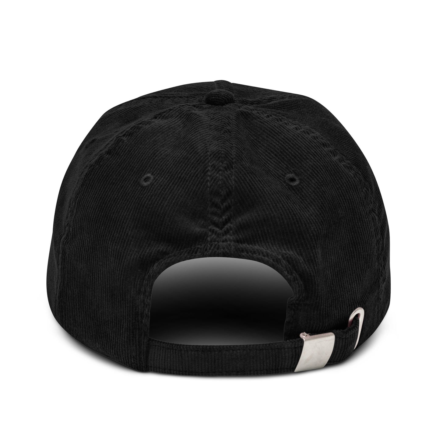 Signal Corduroy Cap — black, back view, queer-owned PNW Pride apparel