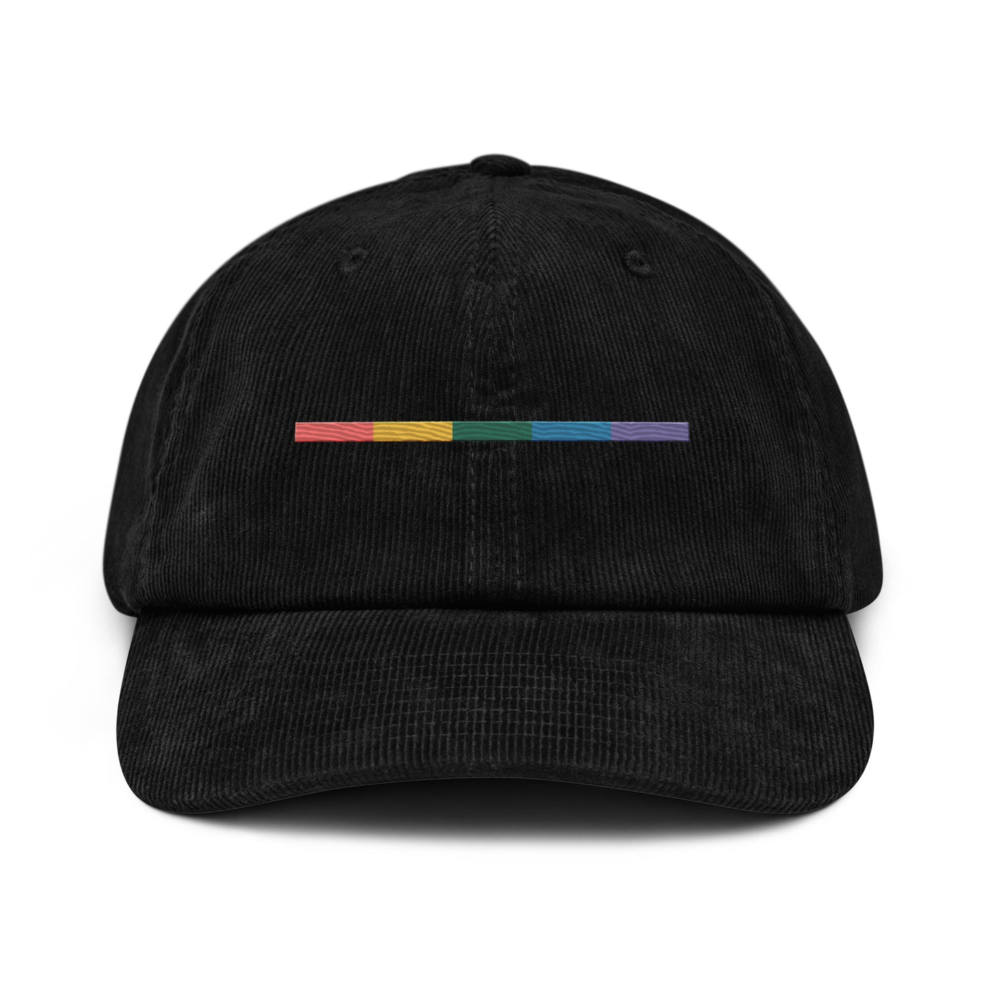 Signal Corduroy Cap — black, front view, queer-owned PNW Pride apparel