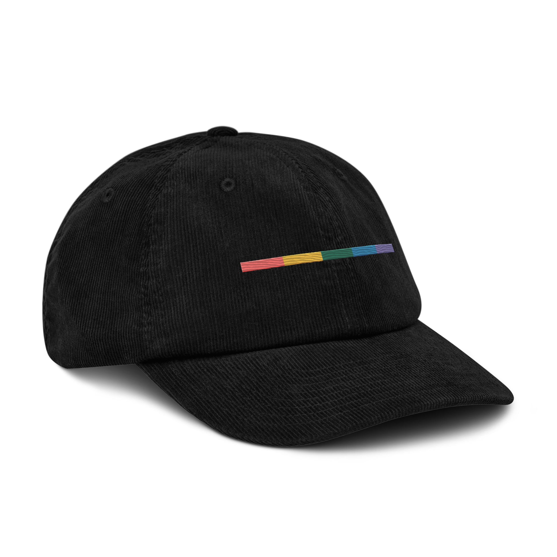 Signal Corduroy Cap — black, right front view, queer-owned PNW Pride apparel