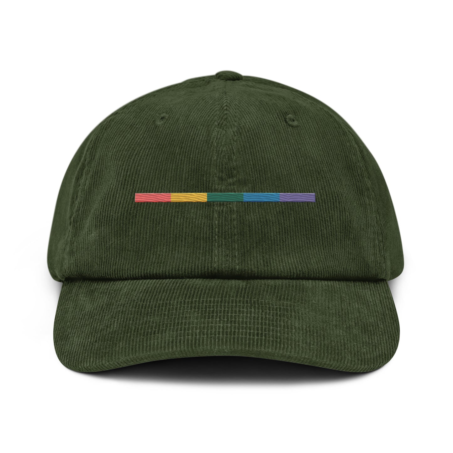 Signal Corduroy Cap — dark olive, front view, queer-owned PNW Pride apparel