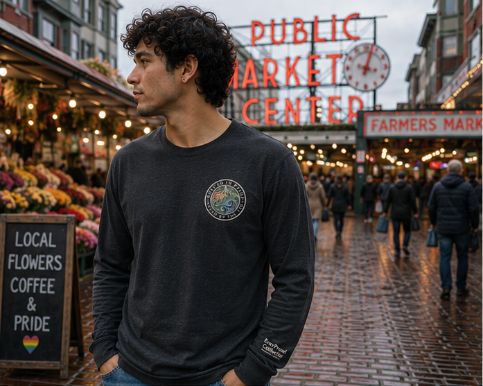 Moved by the Tide Long Sleeve Tee at Pike Place Market — queer-owned PNW Pride apparel, front view