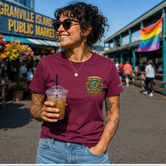 Pride on the Tide T-Shirt at Granville Island — queer-owned PNW Pride apparel, front view