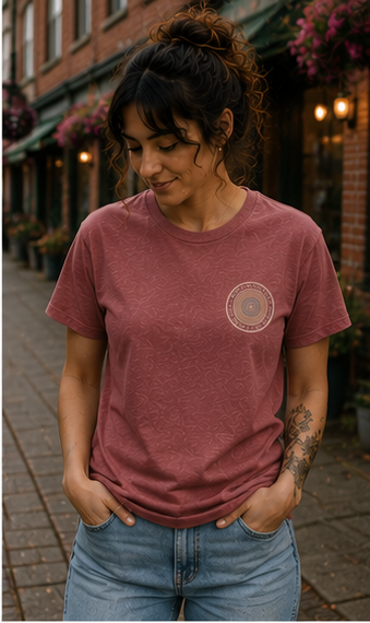Quiet Rings T-Shirt at a Pacific Northwest small town — queer-owned PNW Pride apparel, front view