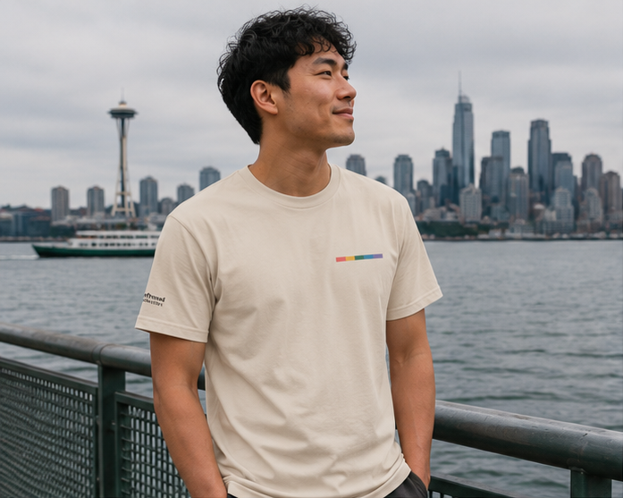 Signal Offset T-Shirt — queer-owned Pacific Northwest LGBTQ+ Pride apparel, front view