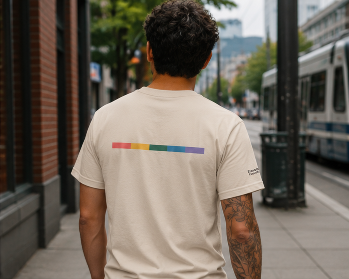 Signal Offset T-Shirt — queer-owned Pacific Northwest LGBTQ+ Pride apparel, back view