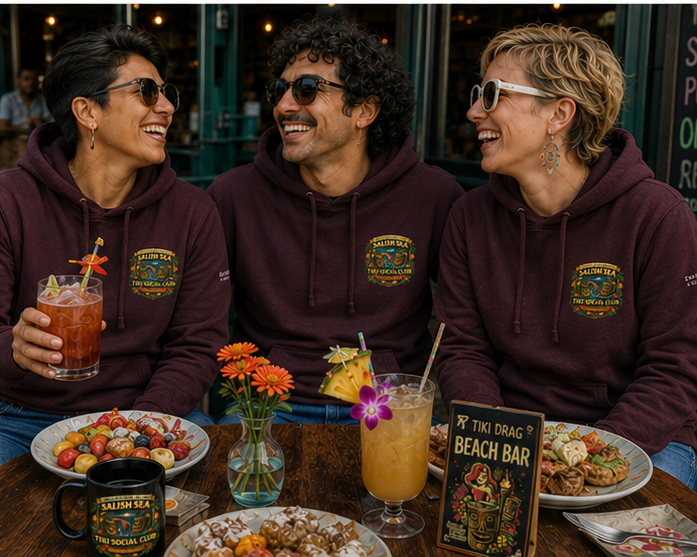 Tiki Drag Brunch Hoodie — queer-owned Pacific Northwest LGBTQ+ Pride apparel, front view