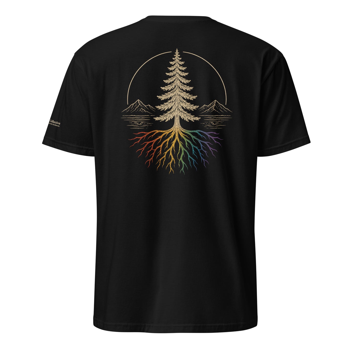 Beneath the Canopy T-Shirt — black, back view, queer-owned PNW Pride apparel