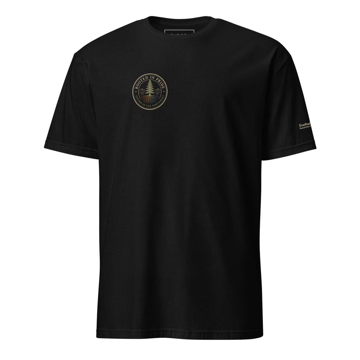 Beneath the Canopy T-Shirt — black, front view, queer-owned PNW Pride apparel