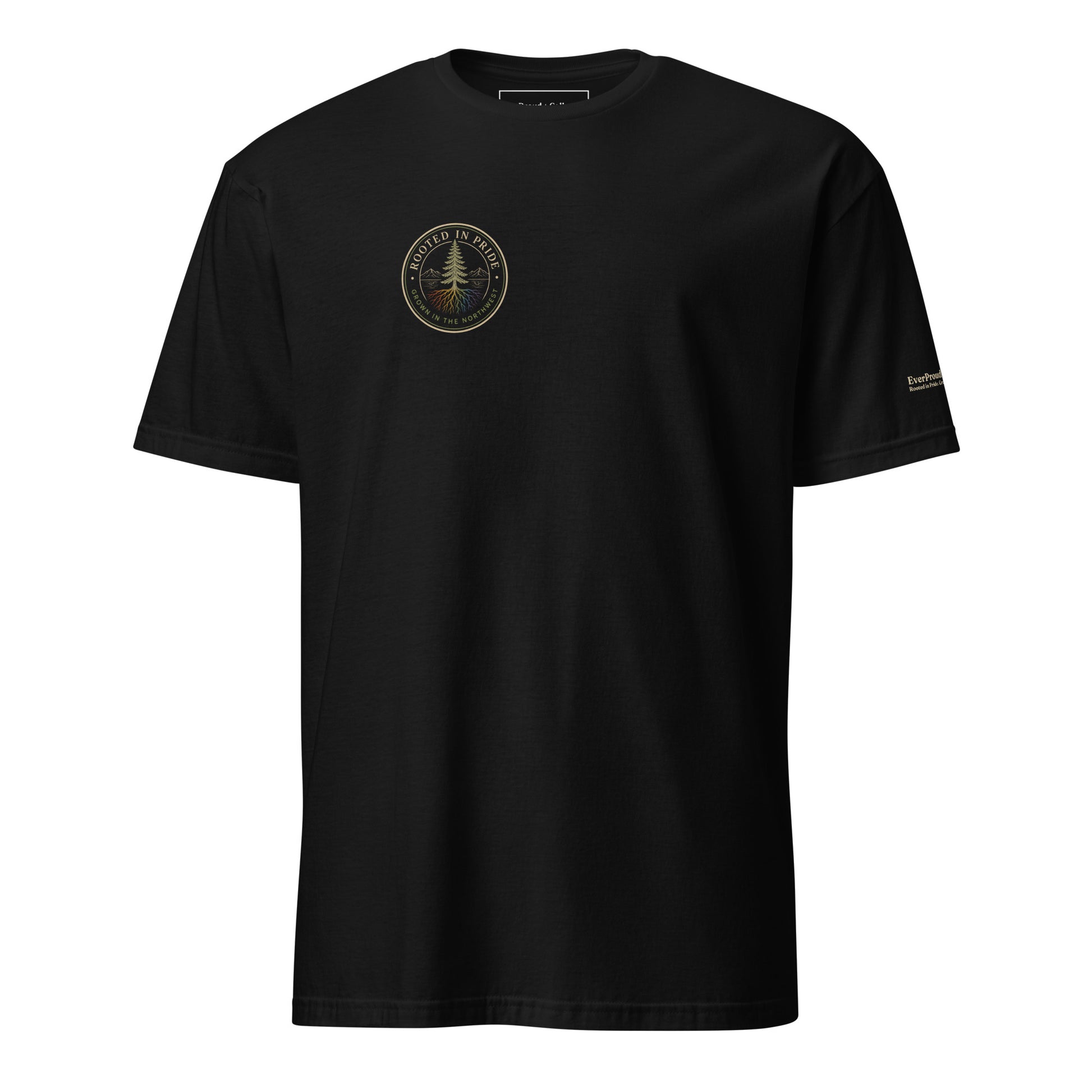 Beneath the Canopy T-Shirt — black, front view, queer-owned PNW Pride apparel