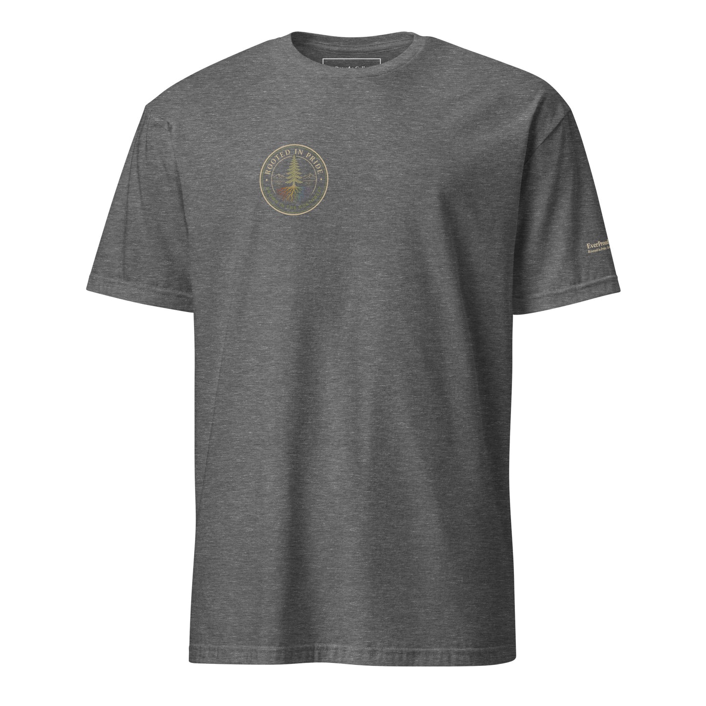 Beneath the Canopy T-Shirt — graphite heather, front view, queer-owned PNW Pride apparel