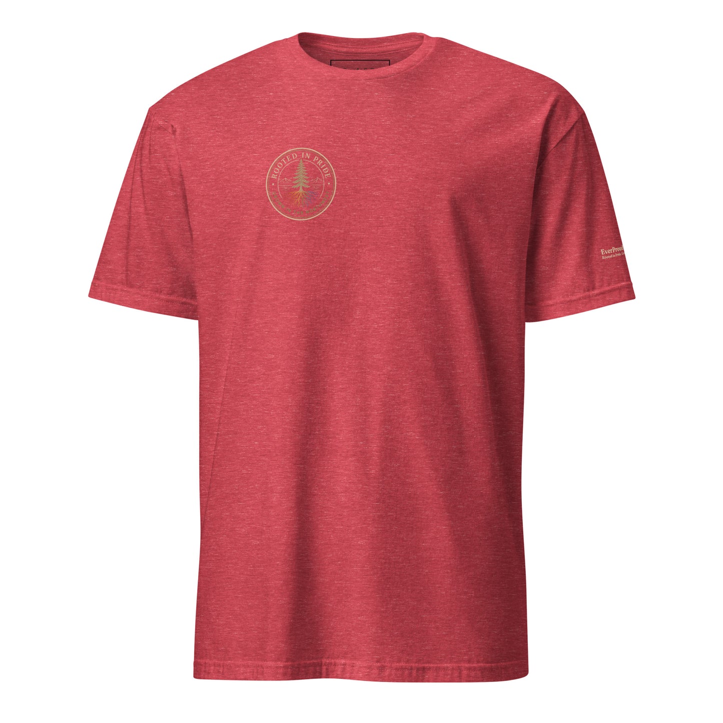 Beneath the Canopy T-Shirt — heather red, front view, queer-owned PNW Pride apparel
