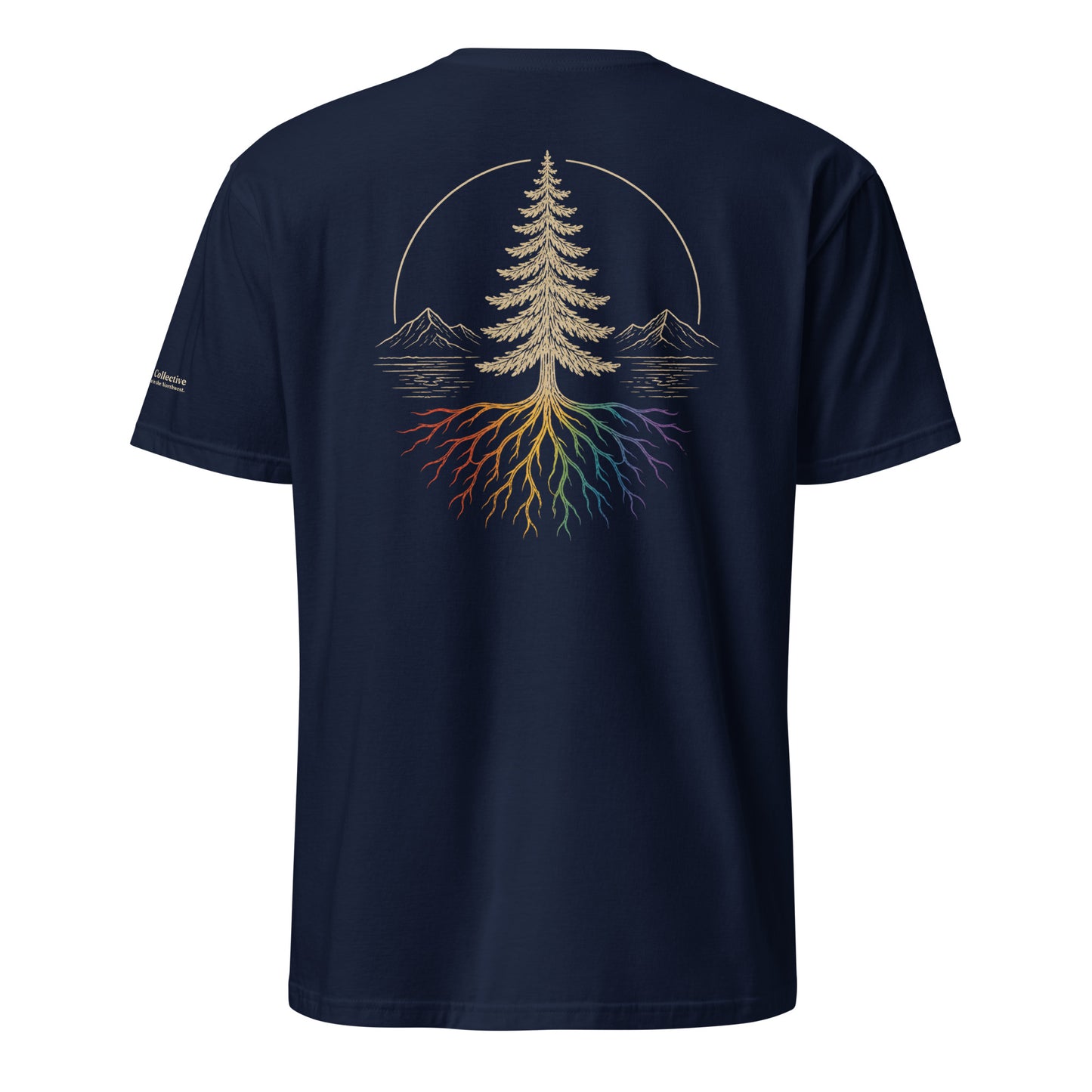 Beneath the Canopy T-Shirt — navy, back view, queer-owned PNW Pride apparel