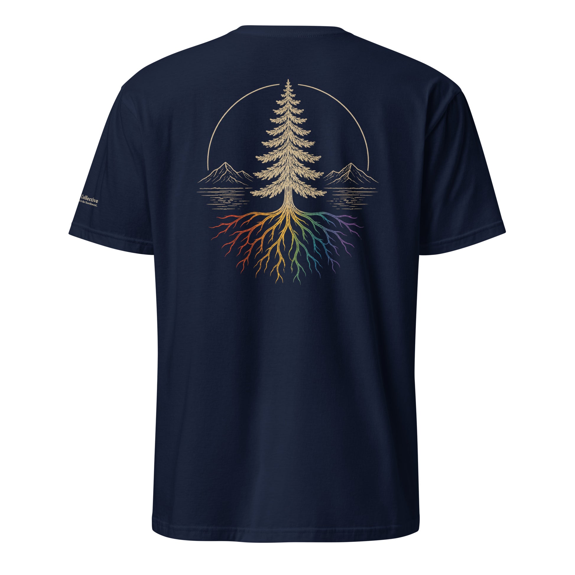 Beneath the Canopy T-Shirt — navy, back view, queer-owned PNW Pride apparel