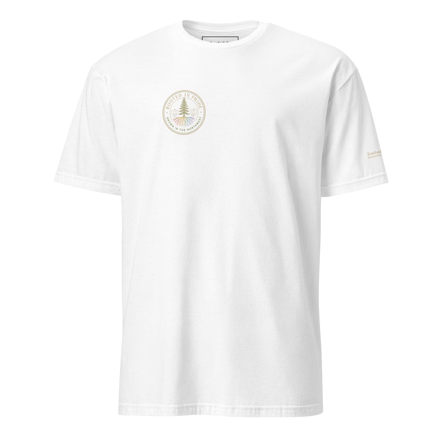 Beneath the Canopy T-Shirt — white, front view, queer-owned PNW Pride apparel